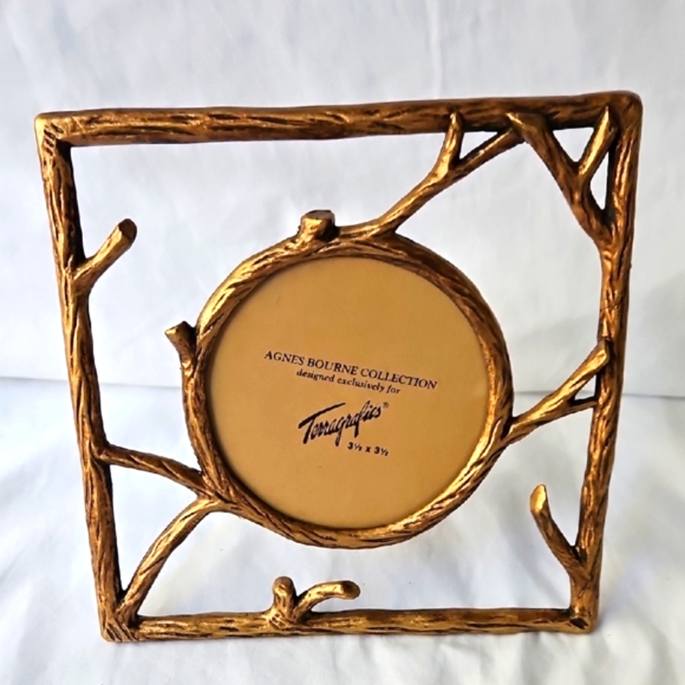 VINTAGE  TERRAGRAFICS  GOLD  AGNES BOURNE  METAL FRAME WOOD BRANCHES DESIGN 1996